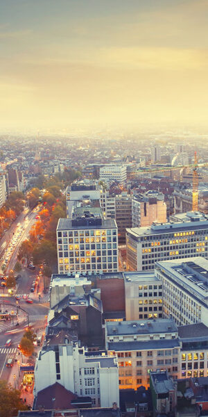 Vista dall'alto della città di Bruxelles al crepuscolo