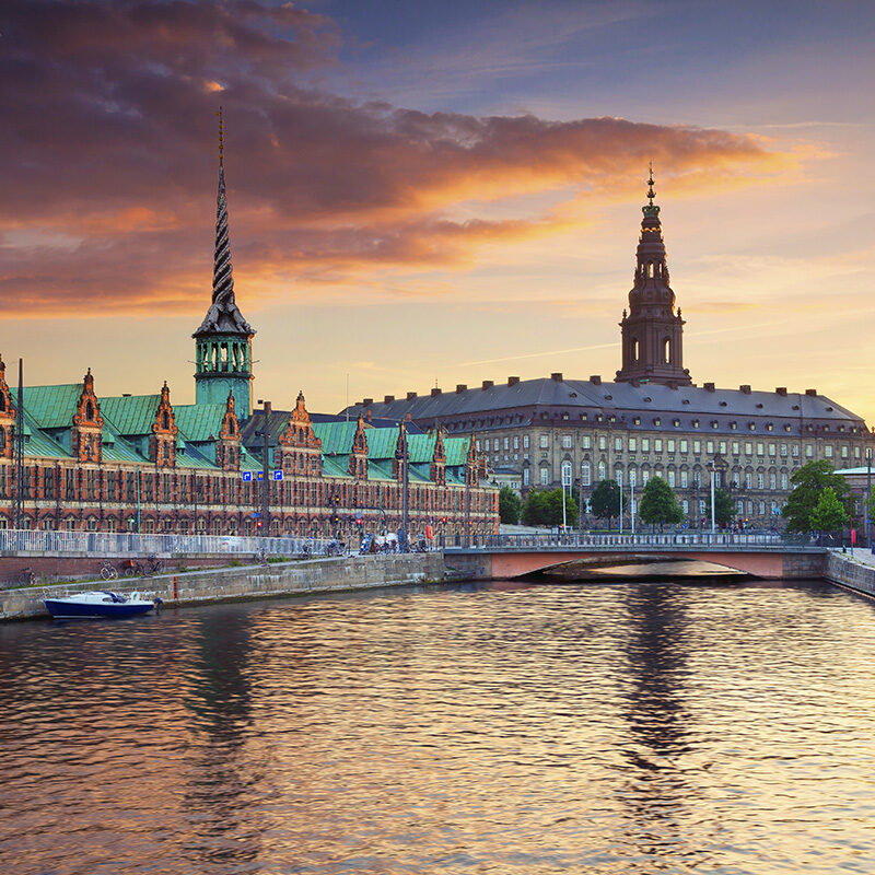 Vista di Copenhagen al tramonto