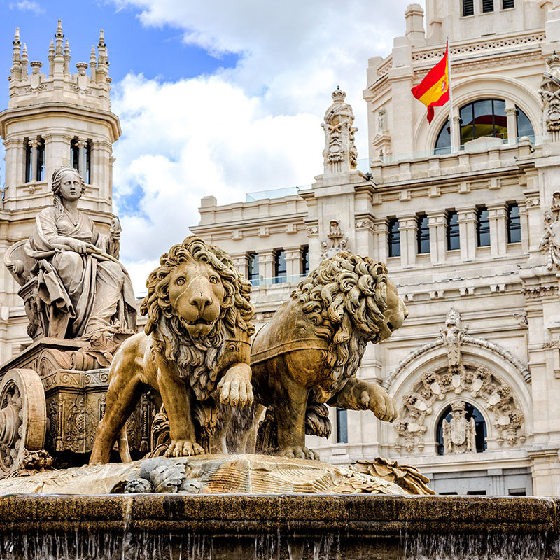 Leoni della fontana di piazza Cibeles a Madrid
